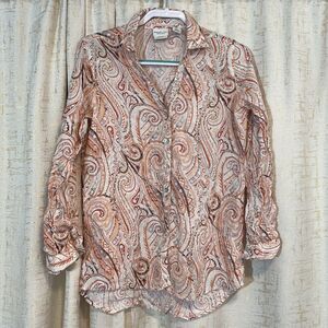 Rachel Zoe Button Down Long‎ Sleeve 100% Linen Paisley Blouse Women’s Size Small